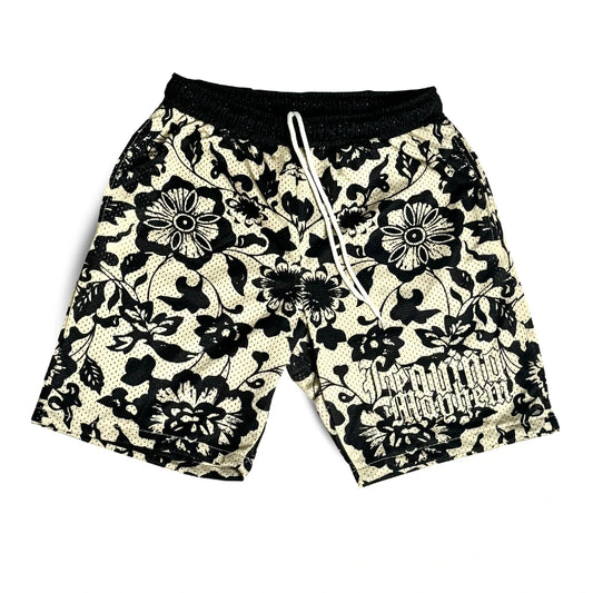 Black Floral Growth Mesh Shorts