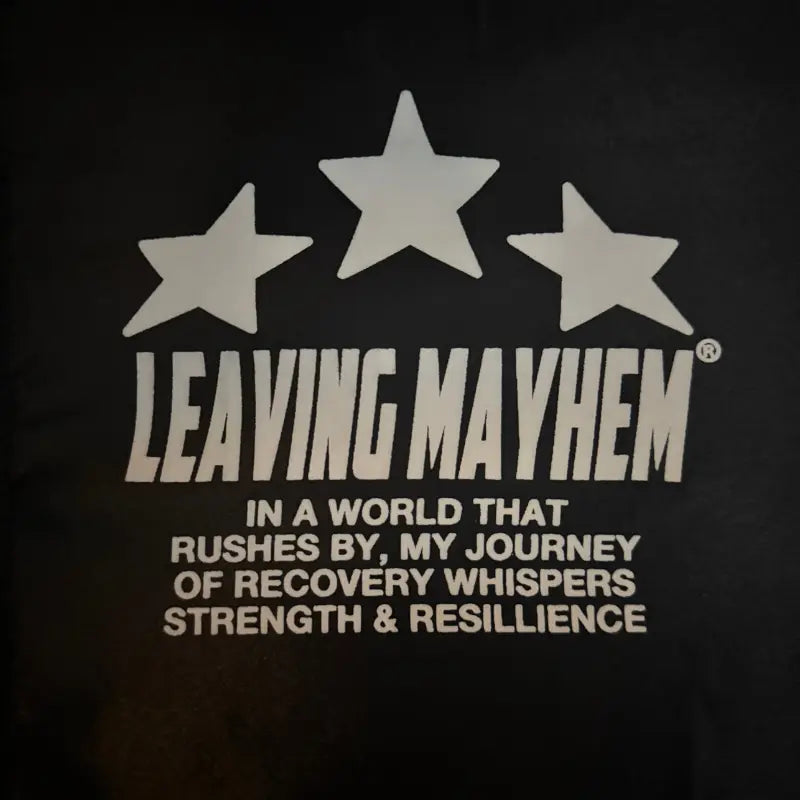 leaving mayhem logo with quote