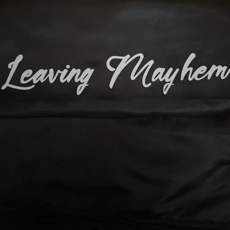 leaving mayhem logo on sleeve