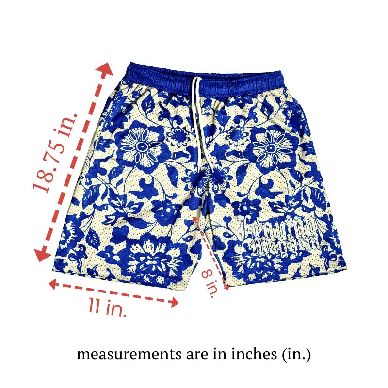 size chart for blue mesh shorts